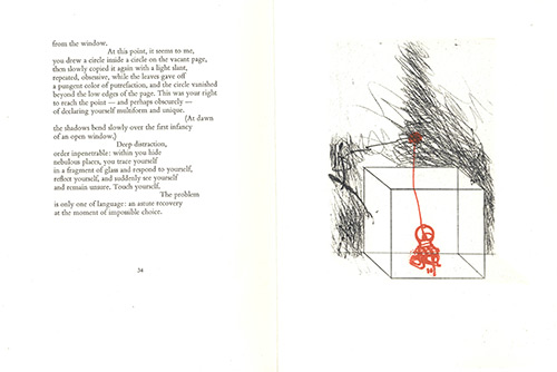 A page from Angels Disturb Me by Roberto Sanesi and artwork by Masuo Ikeda (1934-1997)